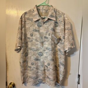 Hard Rock Cafe Men's Tan Graphic Short Sleeve Button Down Shirt Size XL